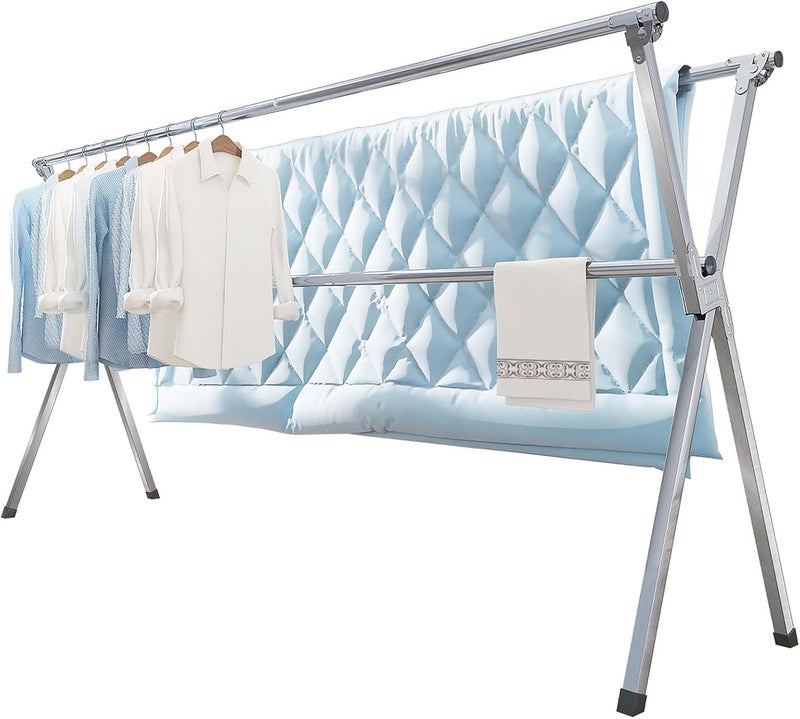 Vikaqi Clothes Drying Rack 95 Inches Folding Outdoor Indoor, Drying Rack Clothing Collapsible, Foldable Laundry Drying Rack, Heavy Duty Stainless Steel Clothesline, 20 Hooks 12 Clips - Image 1